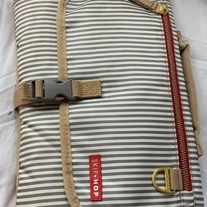 Skip Hop Striped Gray & Cream Travel Bag with Red Trim